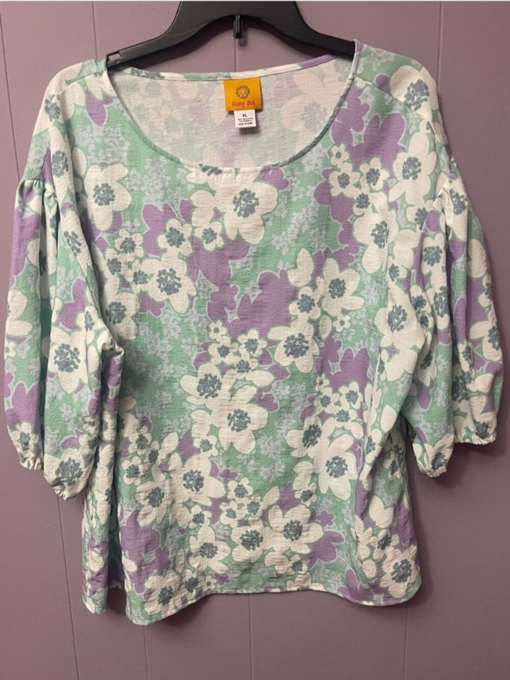 Lavender & Mint Floral Puff-Sleeve Top